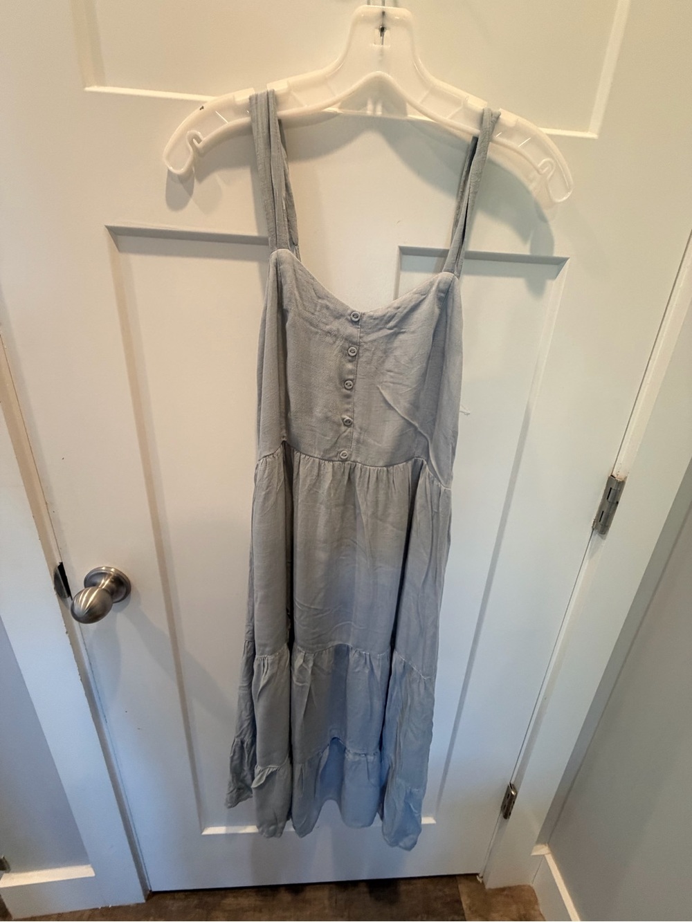 Be Cool Blue Tiered Maxi Dress Medium Button Front Sleeveless Boho